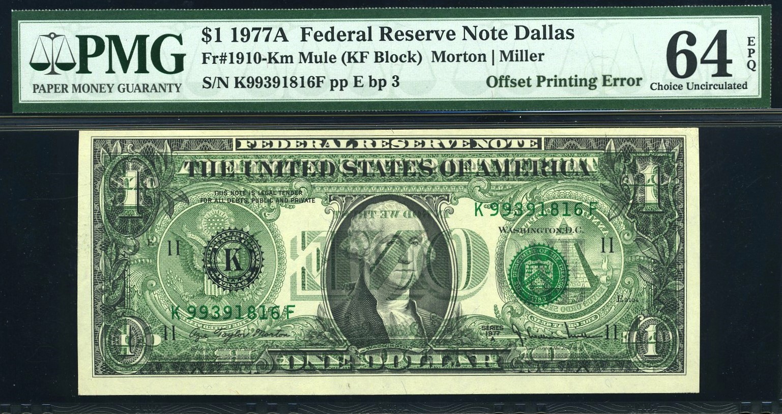 1977A $1 FRN INKING OFFSET 64Q