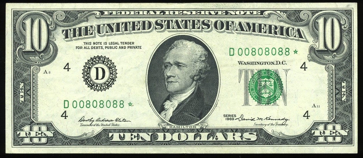 1969 $10 FRN D00808088*