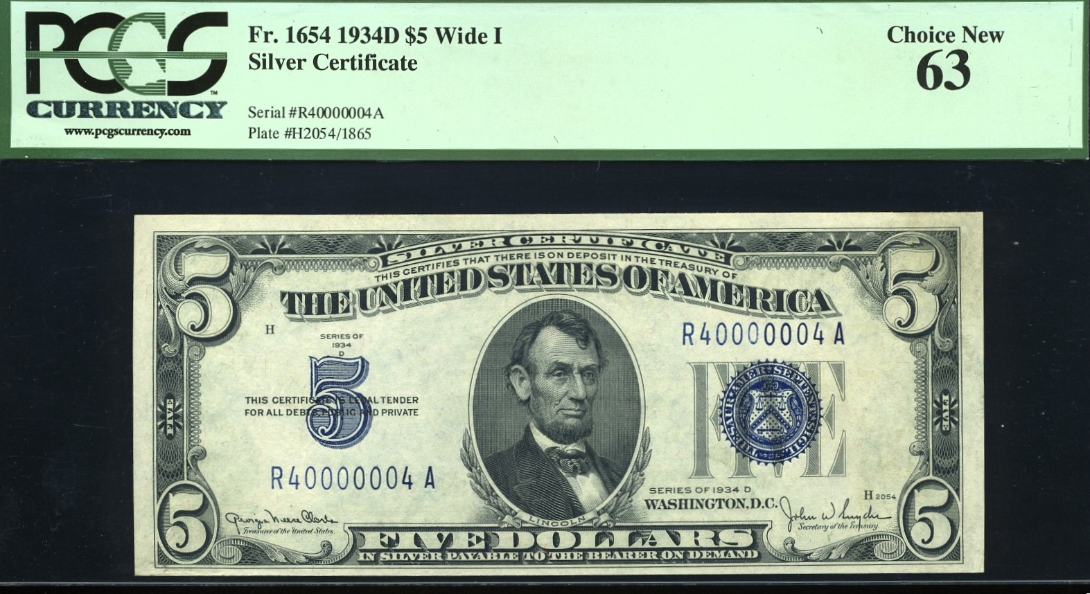 1934D $5 S.C R40000004A #63