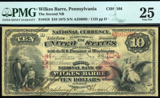 1875 $10 2ND NB OF WILKES BARRE PA