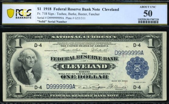 FR-718 1918 $1 FRBN D9999999A #50