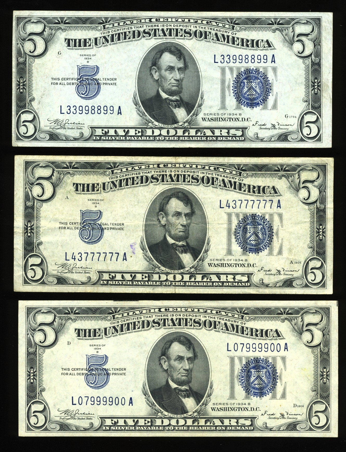 #3 $5 FANCY 1934 "B-SILVERS"