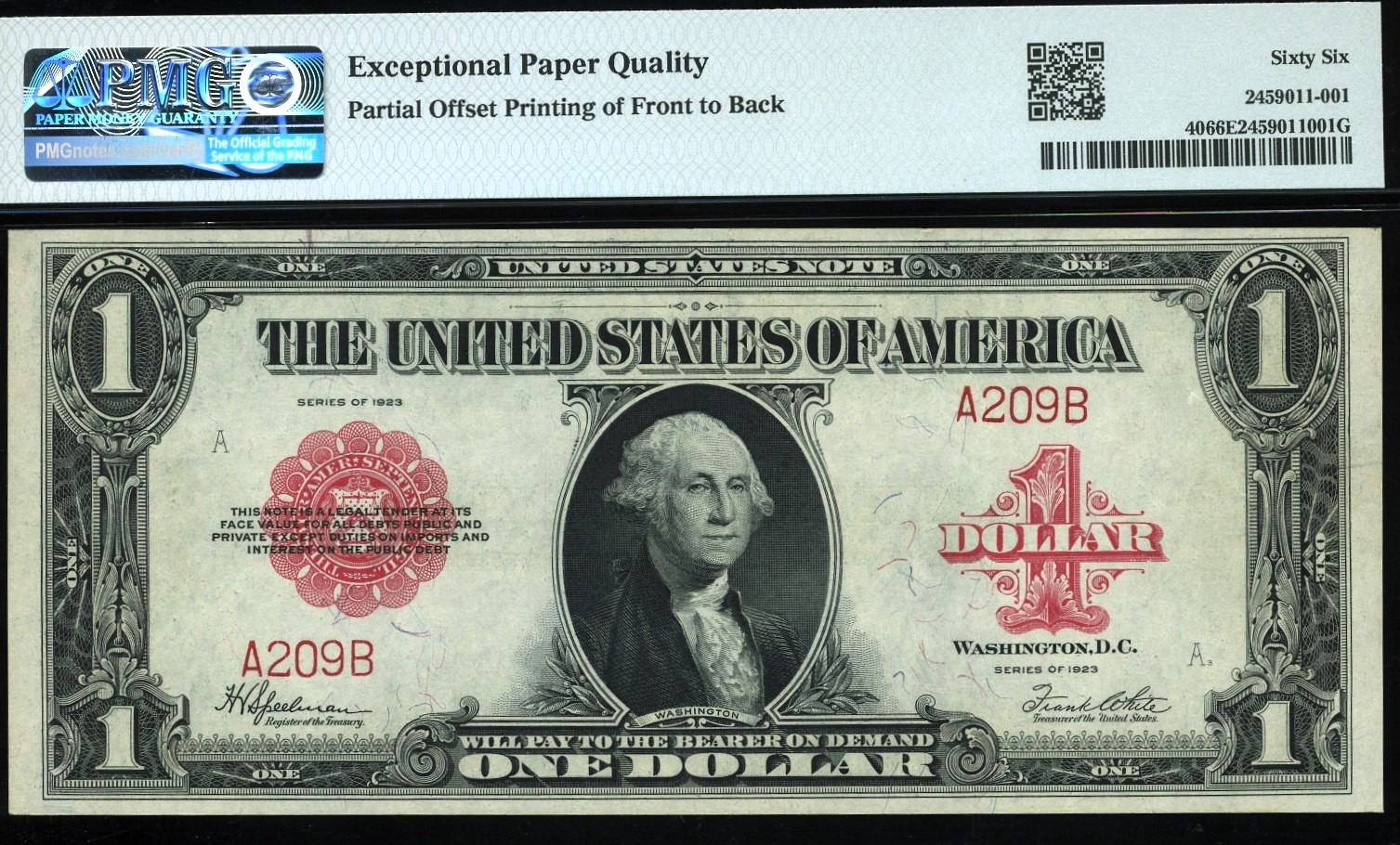 FR-40 1923 $1 L.T A209B ERROR 66Q