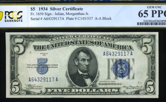 1934 $5 S.C A64329117A 65Q