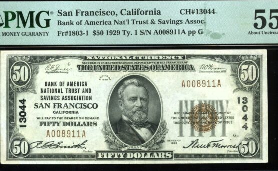 1929 $50 BNK OF AMERICA CA