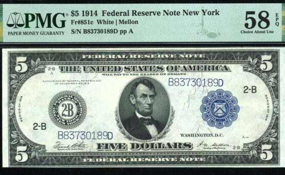 FR-851C 1914 $5 FRN NY 58Q