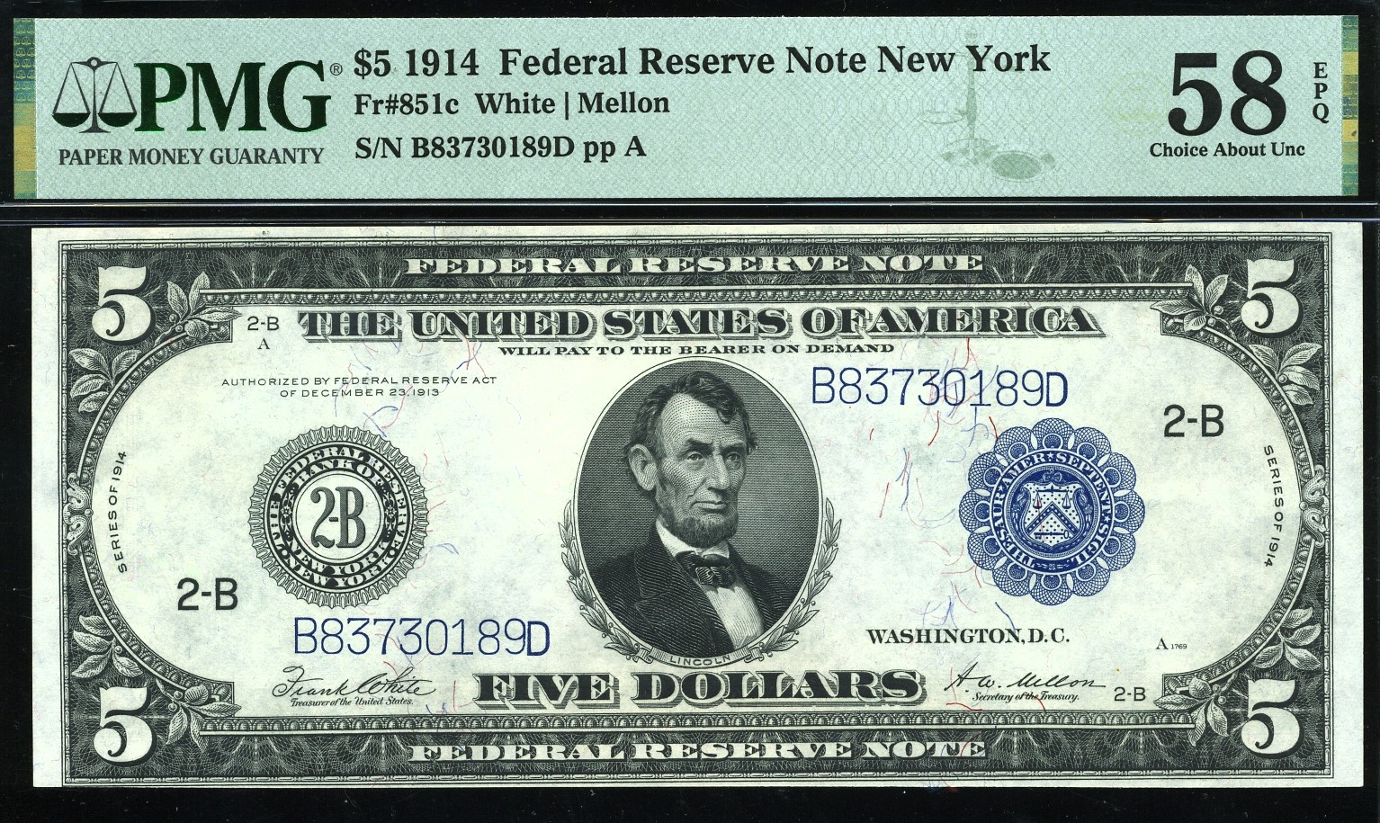 FR-851C 1914 $5 FRN NY 58Q