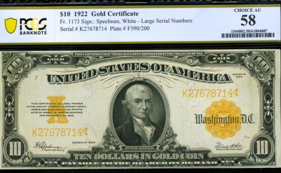FR-1173 1922 $10 K27678714< #58
