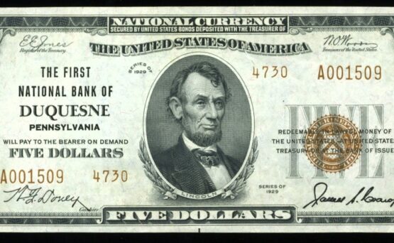 1929 $5 NB OF DUQUESNE PA