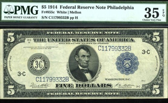 FR-855C 1914 $5 FRN PHILADLEPHIA 35Q