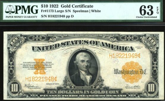 FR-1173 1922 $10 GOLD #63Q
