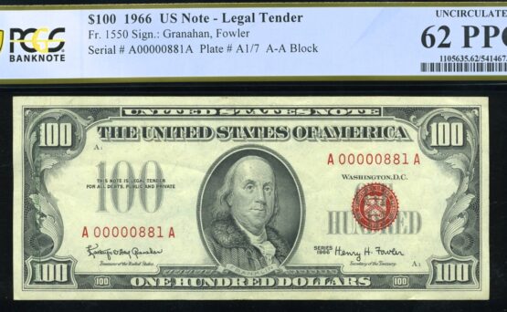1966 $100 LOW #SN ERROR 62Q