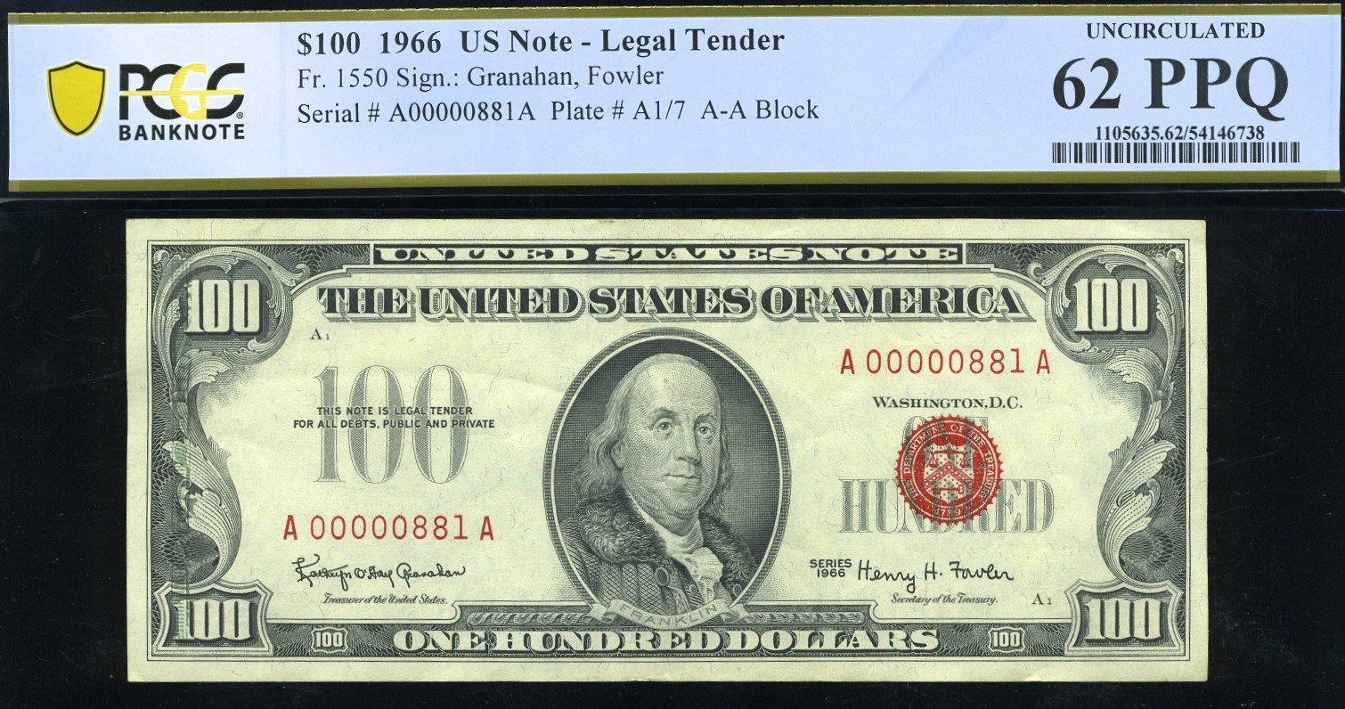 1966 $100 LOW #SN ERROR 62Q