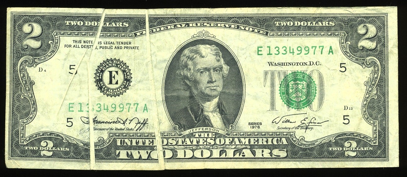 1976 $2 FRN GUTTER BOUND