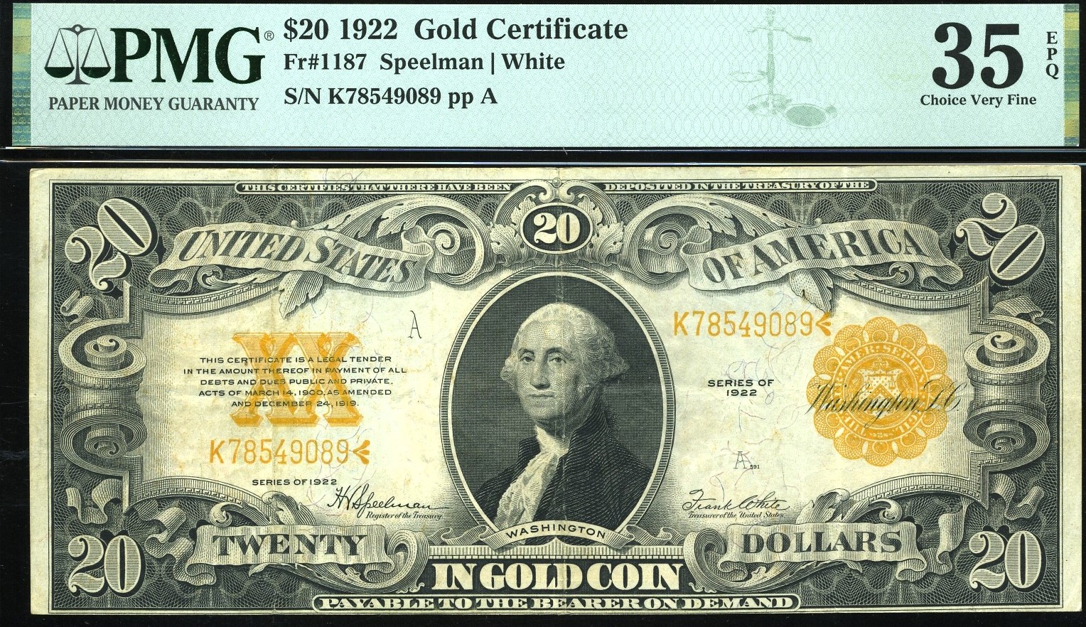 FR-1187 1922 $20 GOLD #35Q