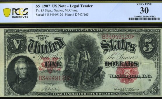 FR-85 1907 $5 L.T P.C.G.S #30