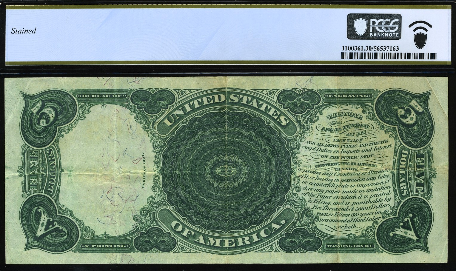 FR-85 1907 $5 L.T P.C.G.S #30