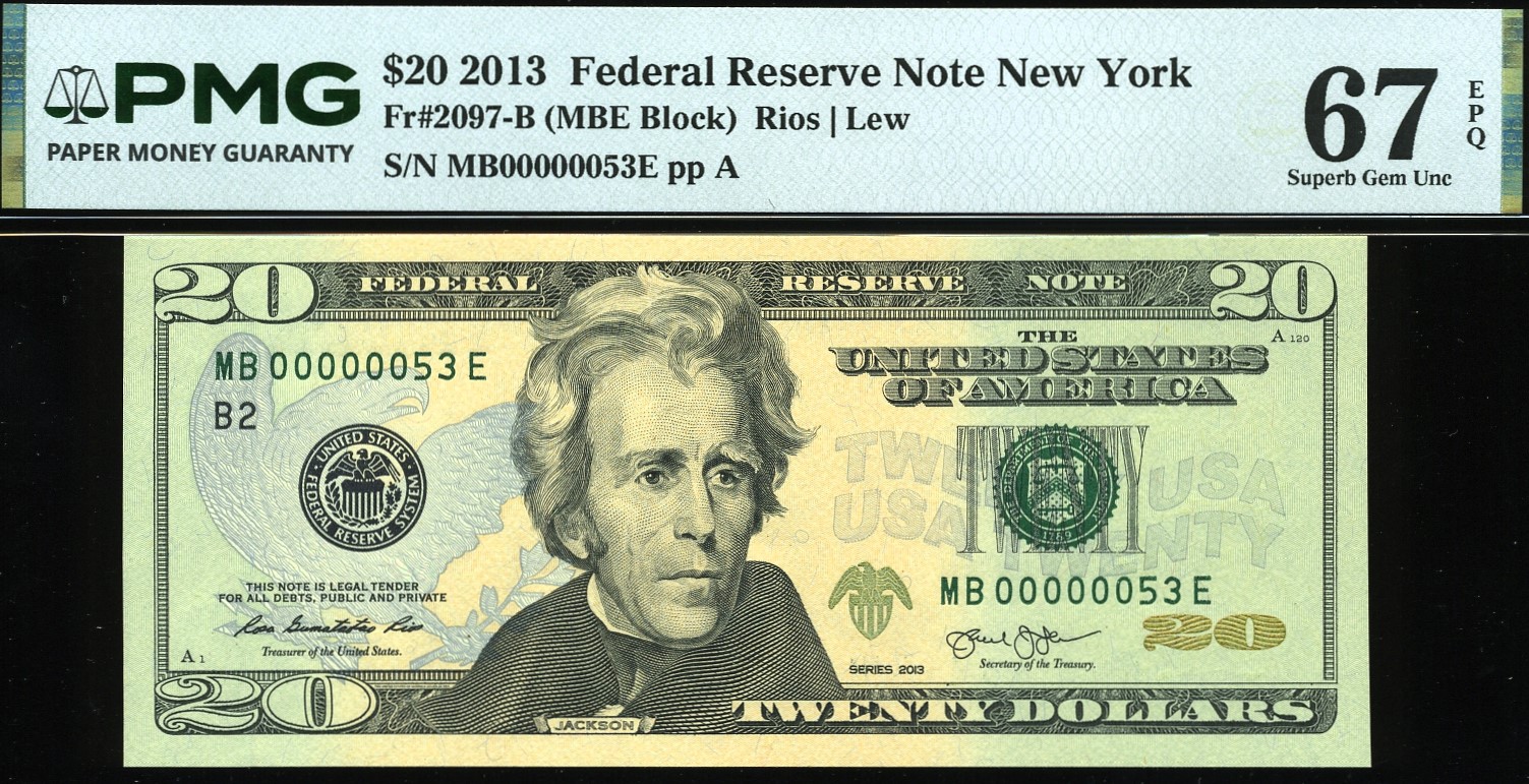 2013 $20 FRN MB00000053E #67Q