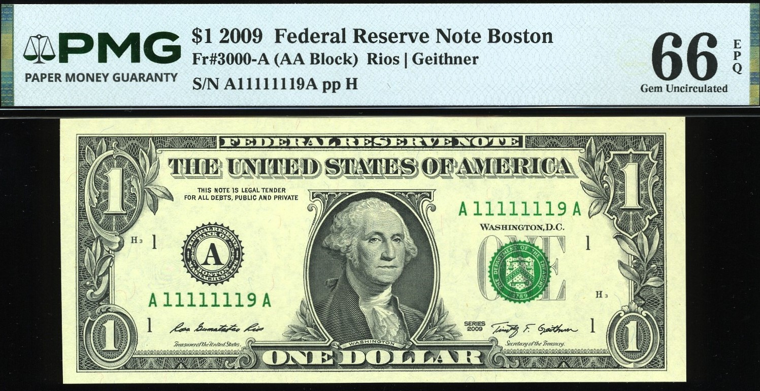 2009 $1 FRN A11111119A #66EPQ