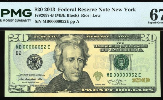 2013 $20 FRN MB00000052E #67EPQ
