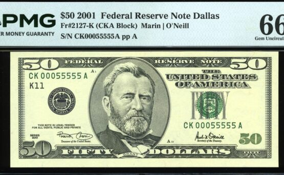 2001 $50 FRN CK00055555A #66EPQ