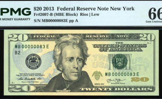 2013 $20 FRN MB00000083E #66EPQ