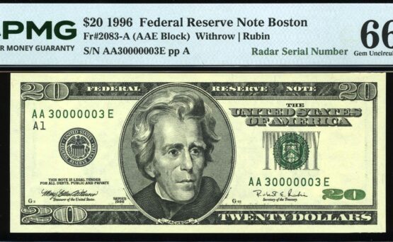1996 $20 FRN AA30000003E 66EPQ