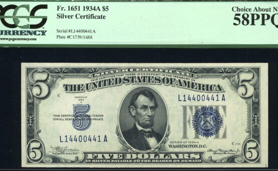 1934 $5 S.C L14400441A 58PPQ