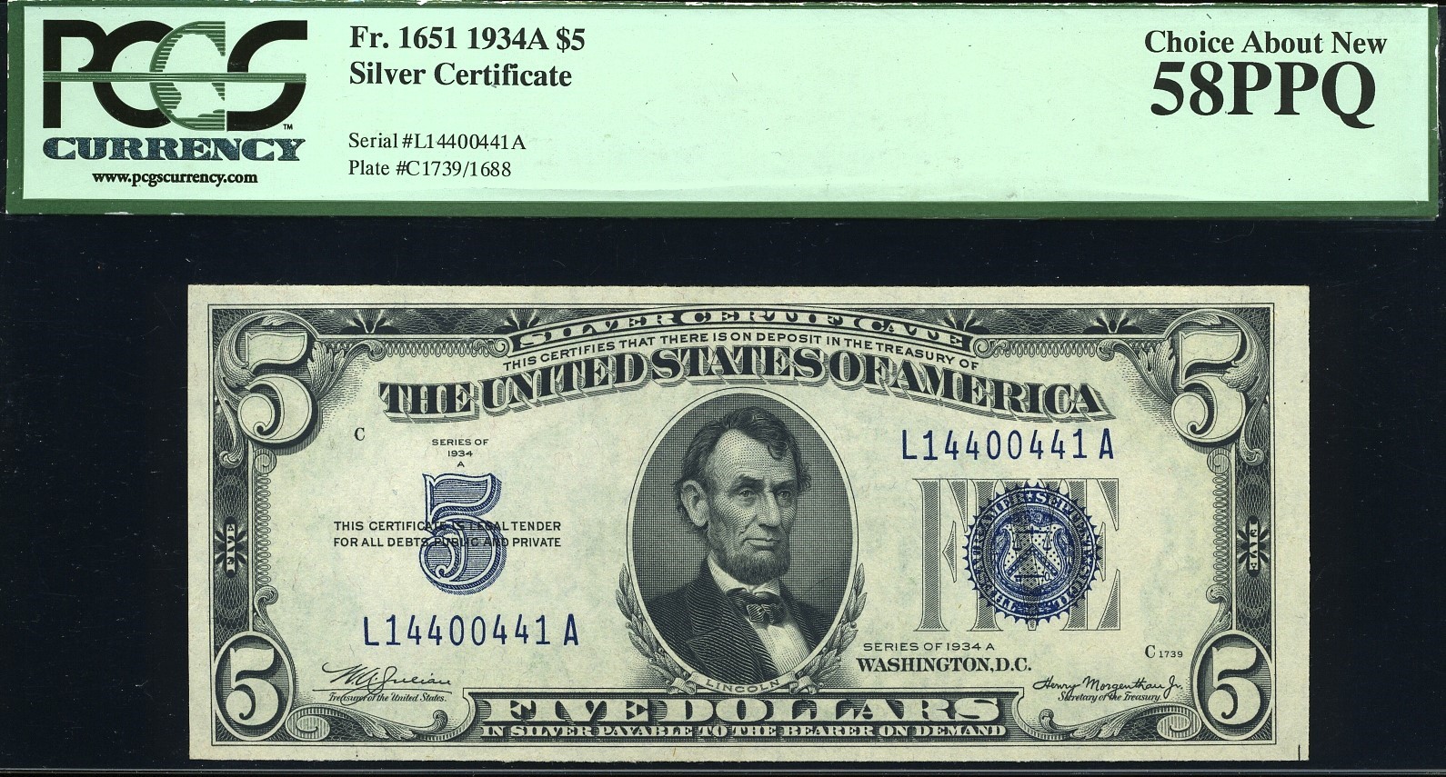 1934 $5 S.C L14400441A 58PPQ