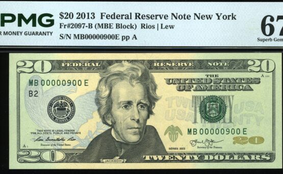 2013 $20 FRN MB00000900E #67EPQ