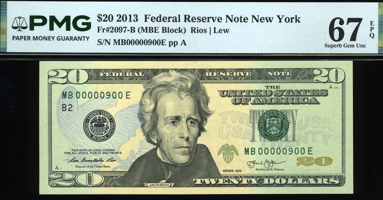 2013 $20 FRN MB00000900E #67EPQ