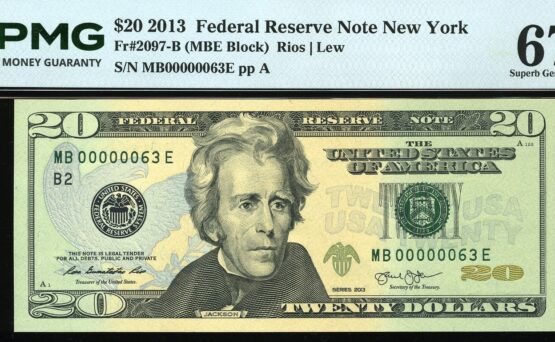 2013 $20 FRN MB00000063E #67EPQ