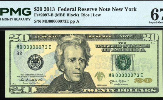 2013 $20 FRN MB00000073E #67EPQ