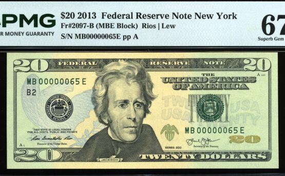 2013 $20 FRN MB00000065E #67EPQ