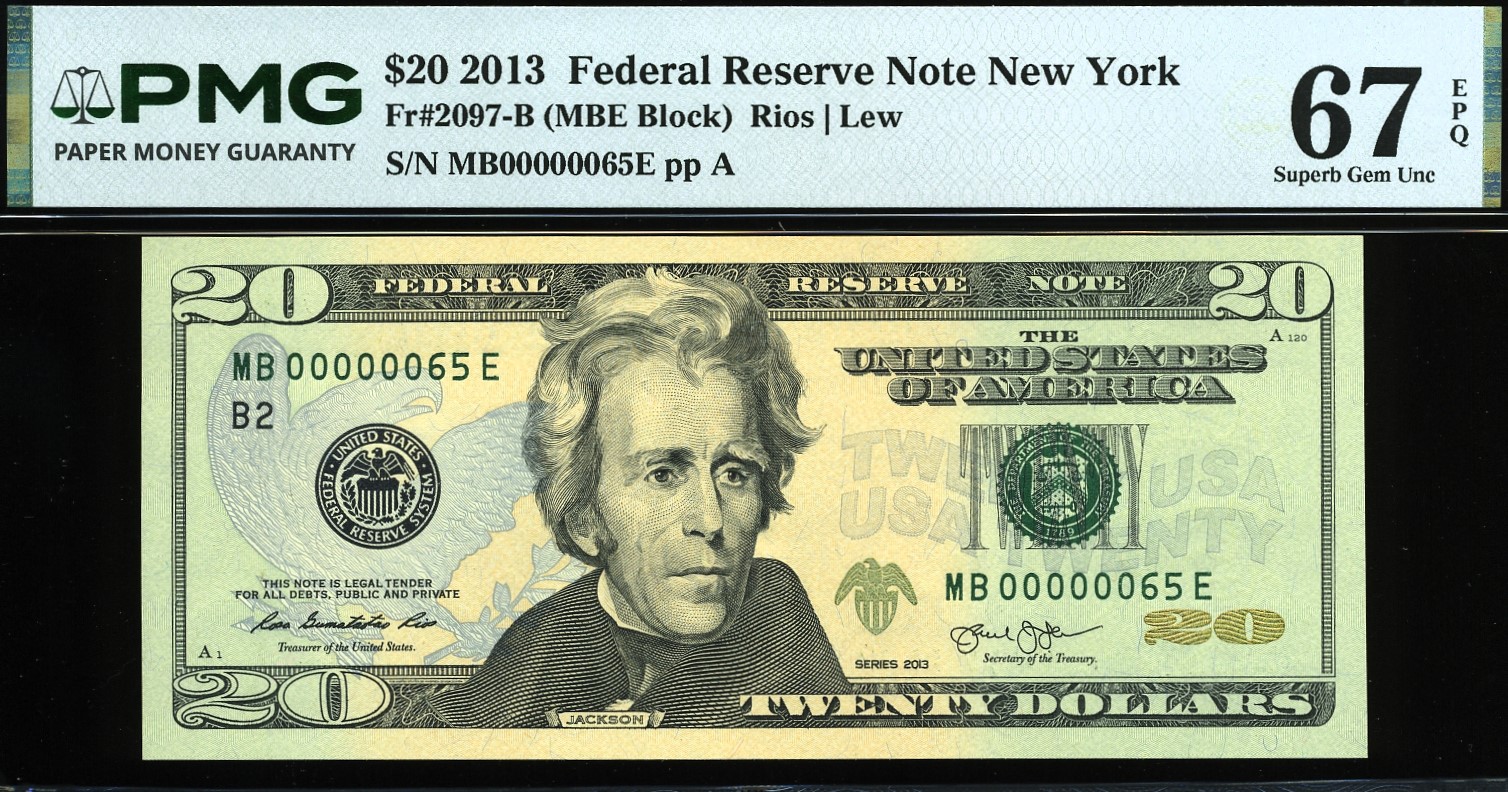 2013 $20 FRN MB00000065E #67EPQ