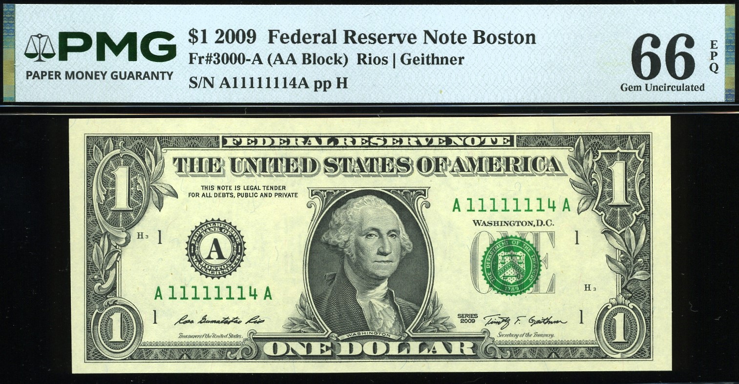 2009 $1 FRN A11111114A #66EPQ