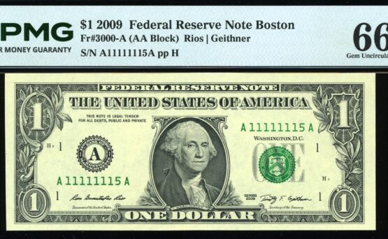 2009 $1 FRN A11111115A #66EPQ