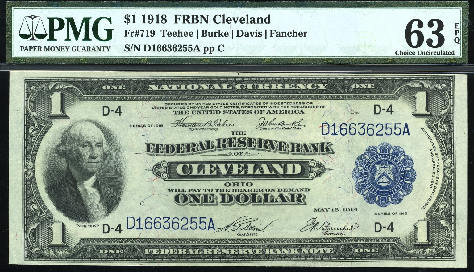 FR-719 1918 $1 CLEVELAND #63Q