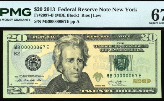 2013 $20 FRN MB00000067E #67EPQ