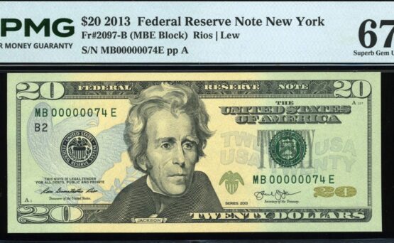 2013 $20 FRN MB00000074E #67EPQ