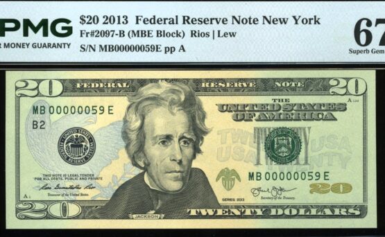 2013 $20 FRN MB00000059E #67EPQ