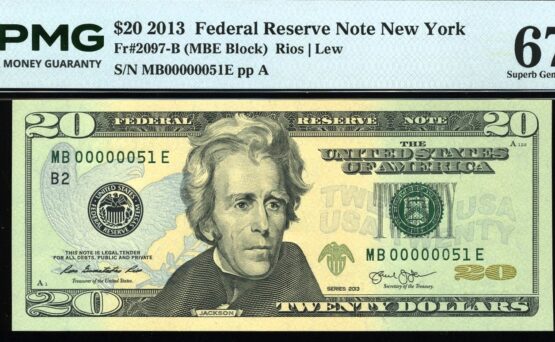2013 $20 FRN MB00000051E #67EPQ