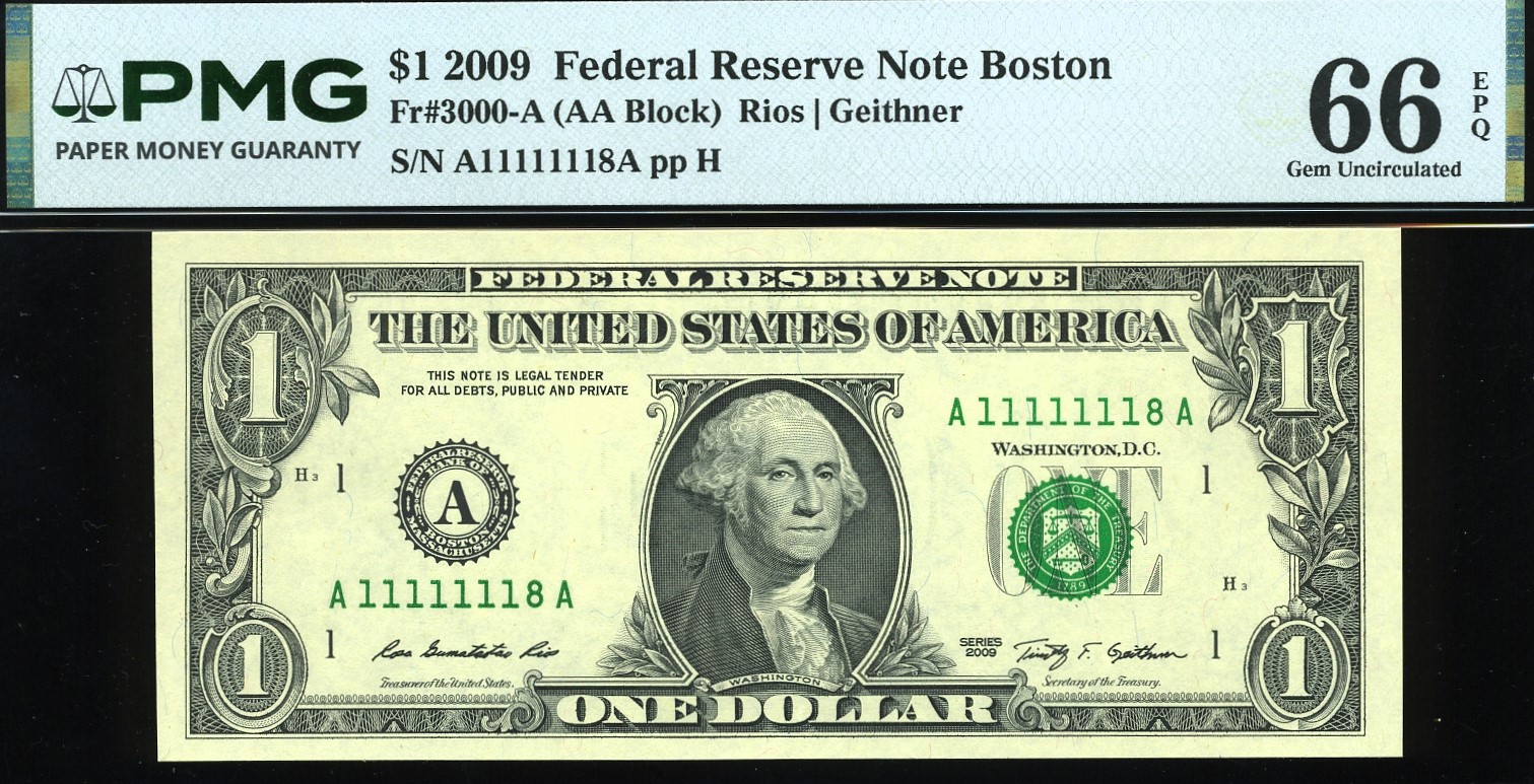 2009 $1 FRN A11111118A #66EPQ