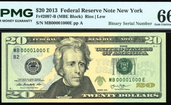 2013 $20 FRN MB00001000E #66EPQ