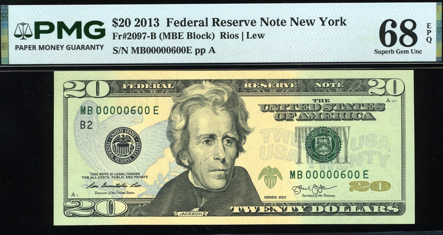 2013 $20 FRN MB00000600E #68EPQ