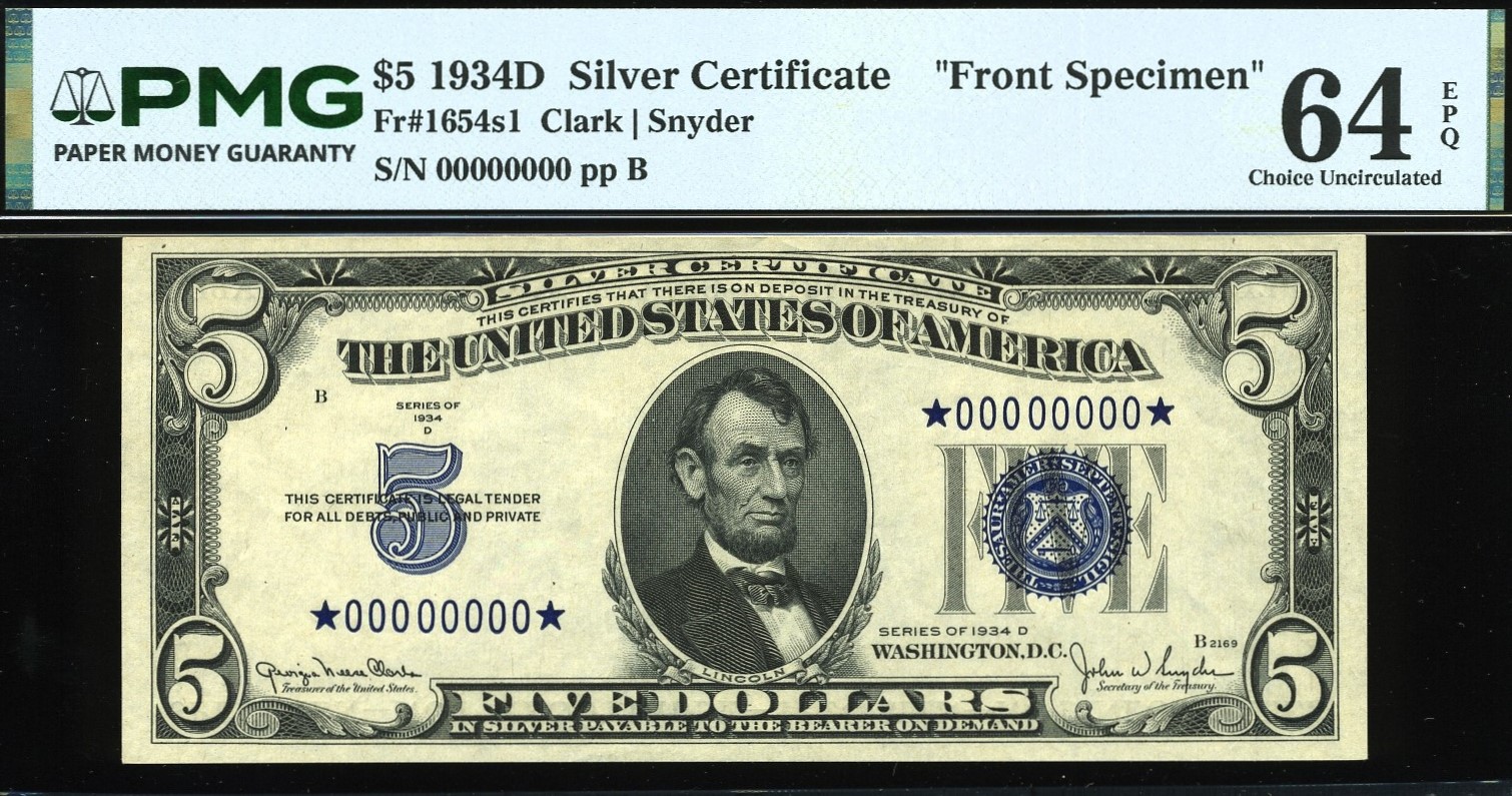 1934D $5 S.C ★00000000★ 64EPQ