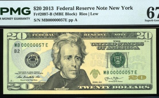 2013 $20 FRN MB00000057E #67EPQ