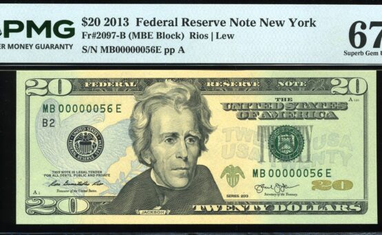 2013 $20 FRN MB00000056E #67EPQ