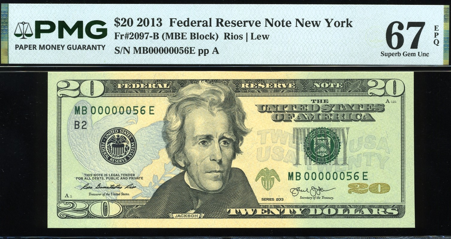 2013 $20 FRN MB00000056E #67EPQ