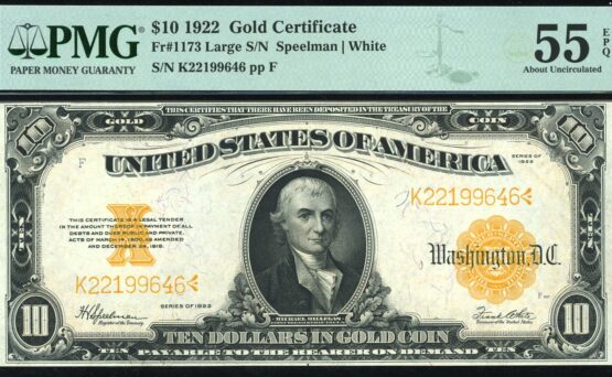 FR-1173 1922 $10 GOLD #55EPQ